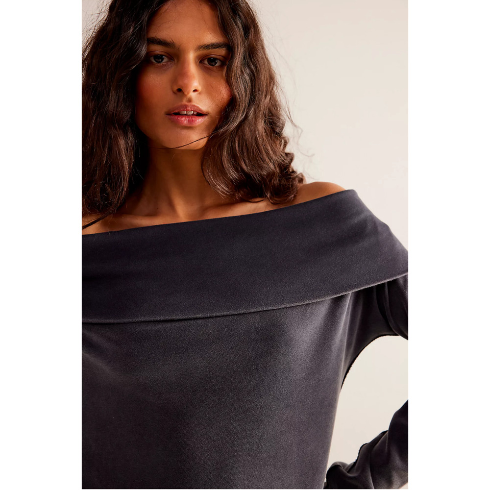 NEW FREE PEOPLE WE THE FREE BLACK NOT THE SAME TEE OFF THE SHOULDER TOP SZ M - Picture 5 of 10